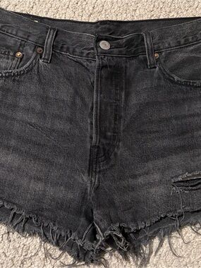 Levi's 501 Black Distressed Denim Shorts